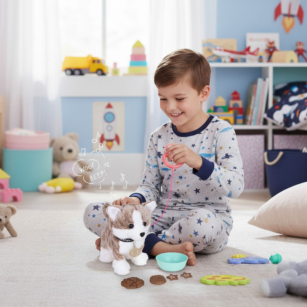 Interactive Puppy Toy with Leash, Melodies, Feeding Set