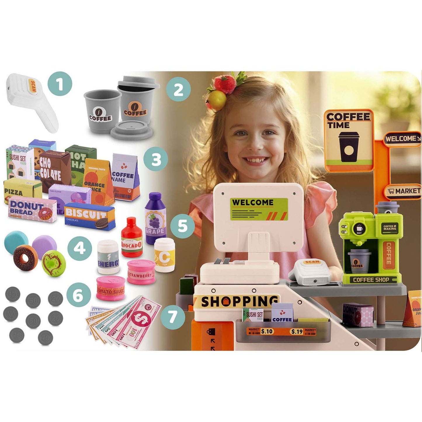 Interactive Toy Cash Register with Accessories Set