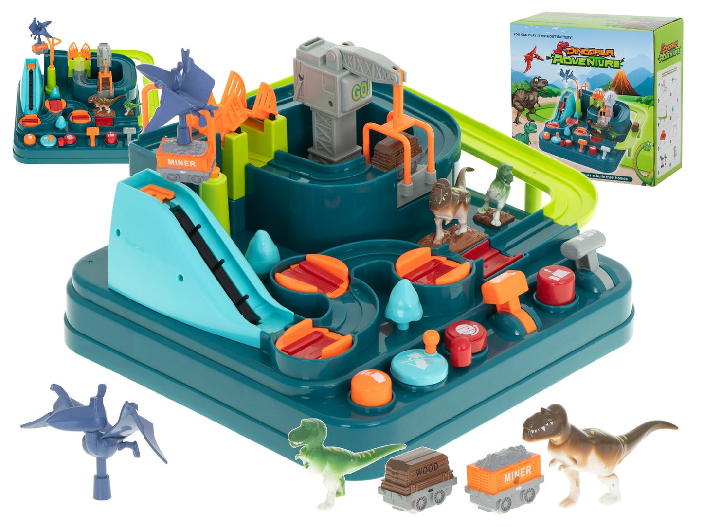 Interactive obstacle course car park racing dinosaur cave