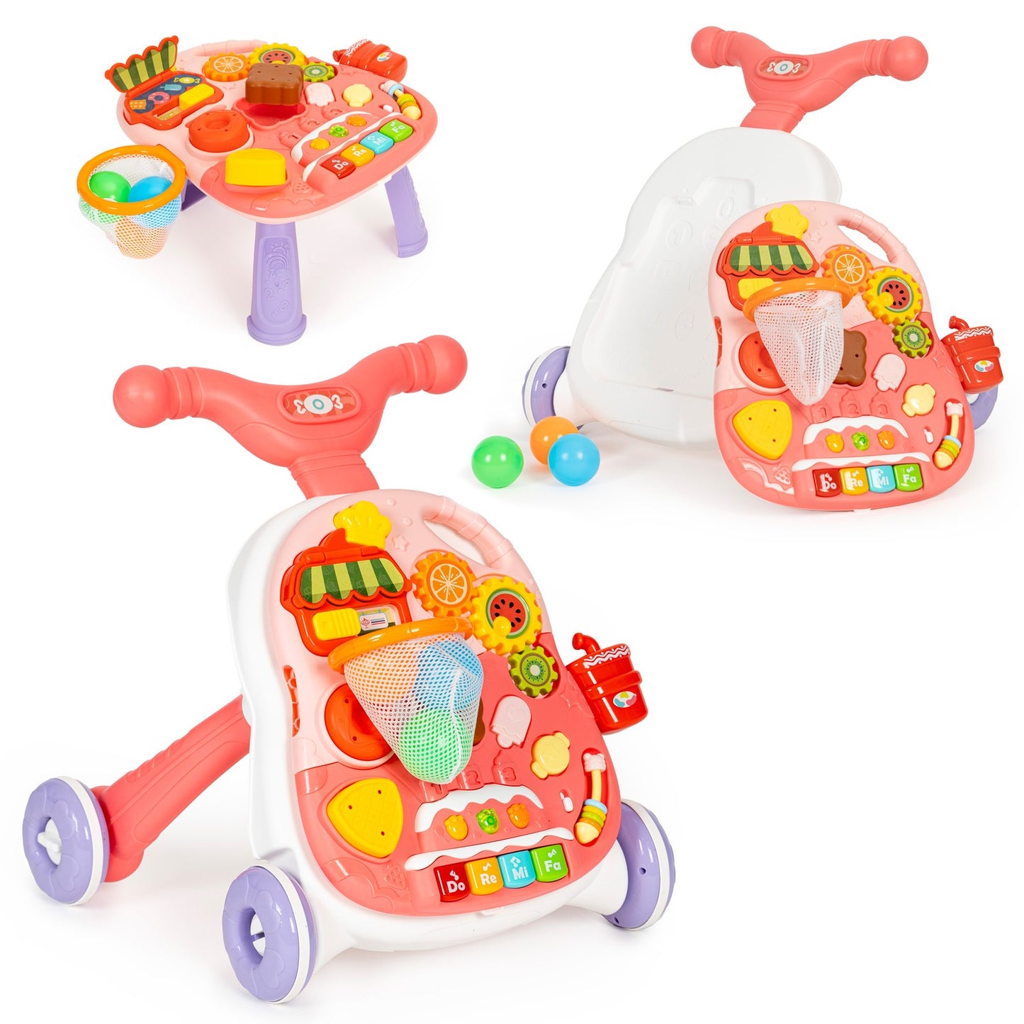 Interactive pusher 2in1 walker and educational table with sounds red