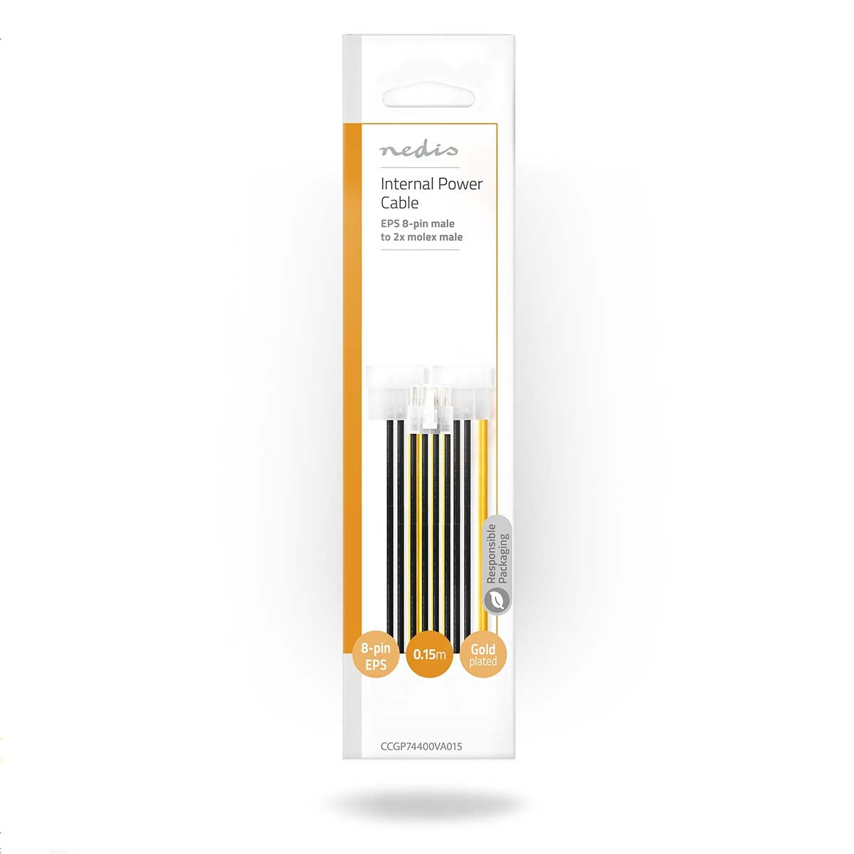 Internal Power Cable | EPS 8-Pin Male | 2x Molex Male | Gold Plated | 0.15 m | Round | PVC | Yellow / Black | Envelope
