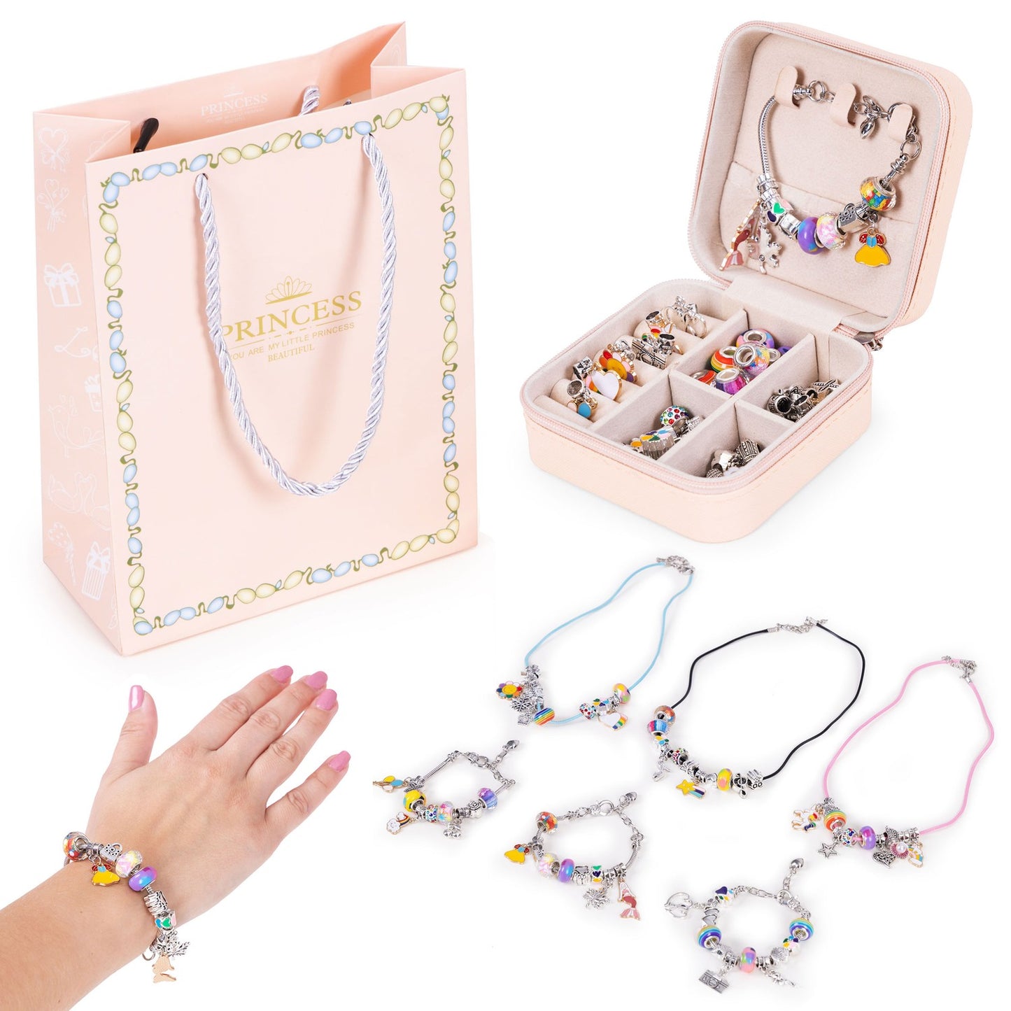 Jewelry Making Kit – 66 Beads, Charms, Organizer & Bag