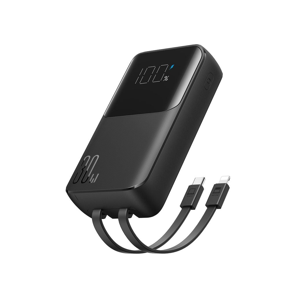 Joyroom 30W 10000mAh mini Power Bank with built-in cables, USB-A & USB-C - Black