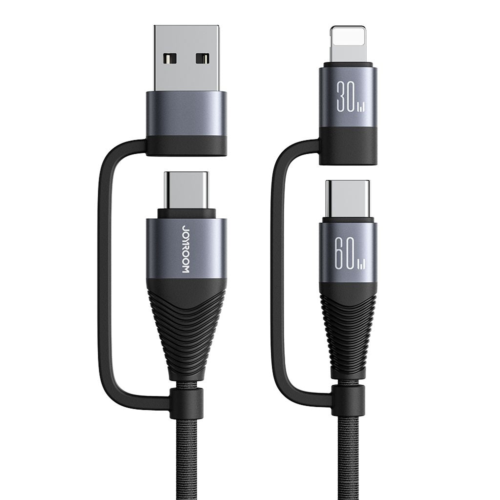 Joyroom 4-in-1 USB-A/USB-C to Lightning/USB-C Cable 60W PD, 1.2m - Black
