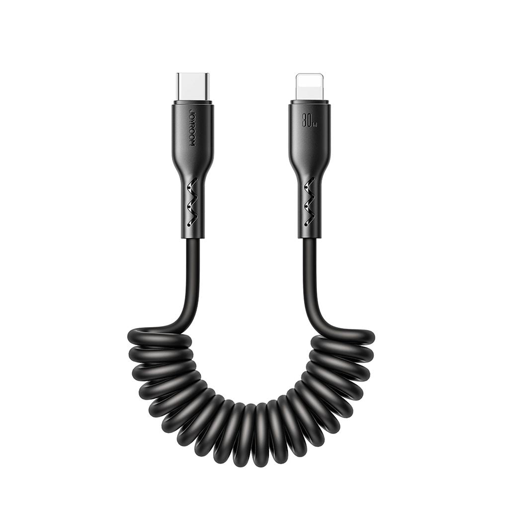 Joyroom 60W Coiled Fast Charging Data Cable for Car, USB-C to Lightning 1.5m - Black