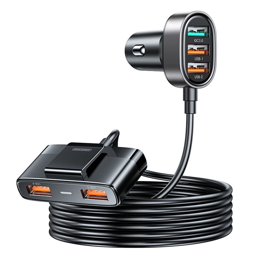 Joyroom Quick Charger with Extension Cable for Car, 5xUSB-A, 45W