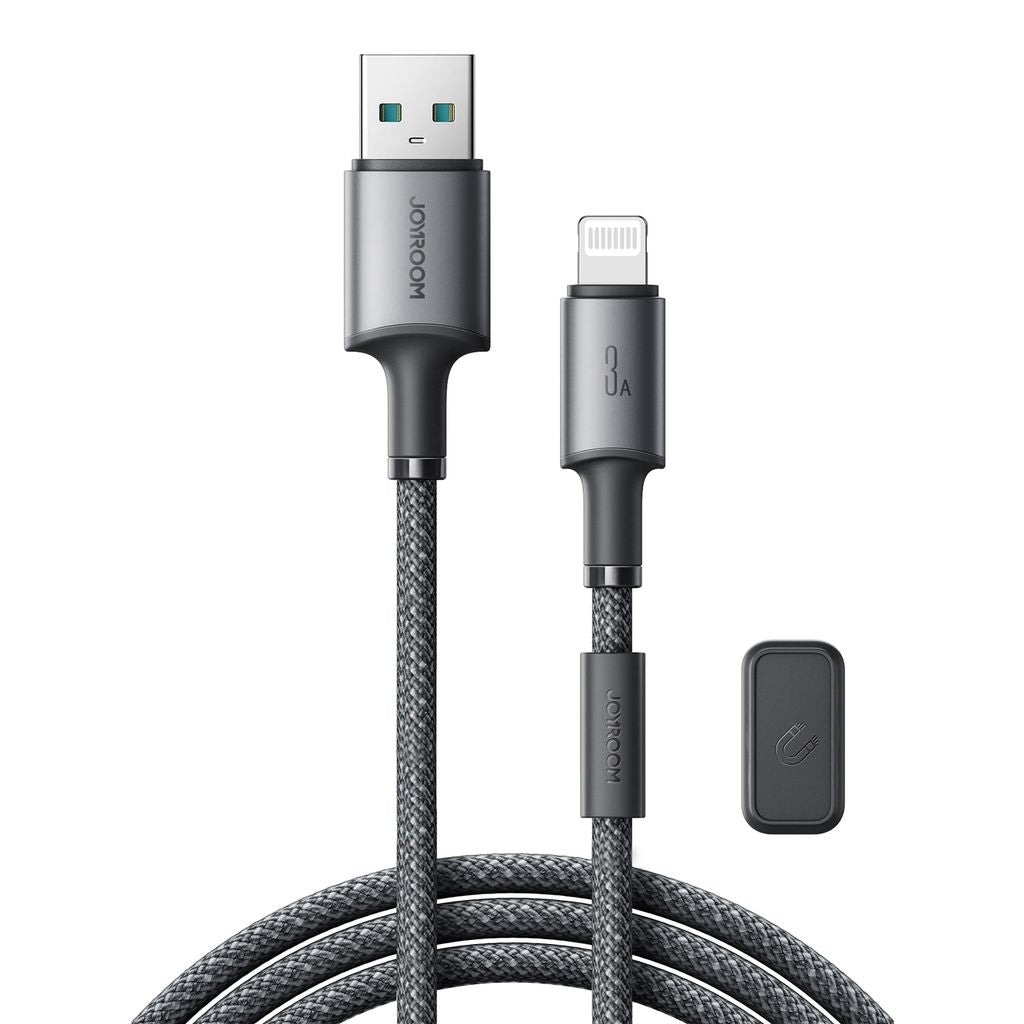 Joyroom USB-A to Lightning 480Mbps Cable with Magnetic Holder 3A, 1.2m - Gray