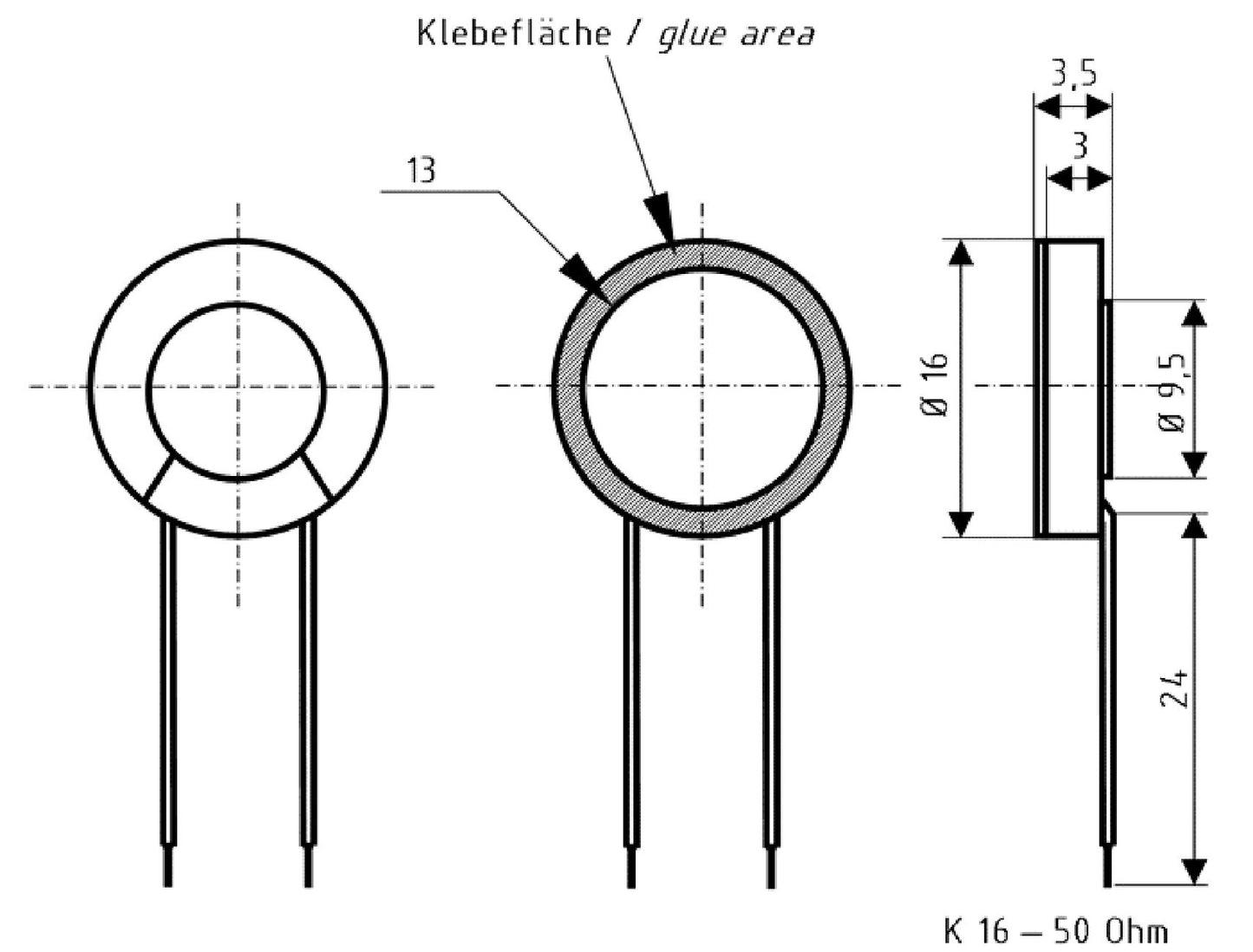 K 16 - 50 Ohm - 1.6 cm (0.63") mini speaker