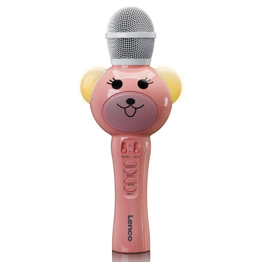 Karaoke Microphone with Bluetooth, SD Slot, LED Lights, Pink