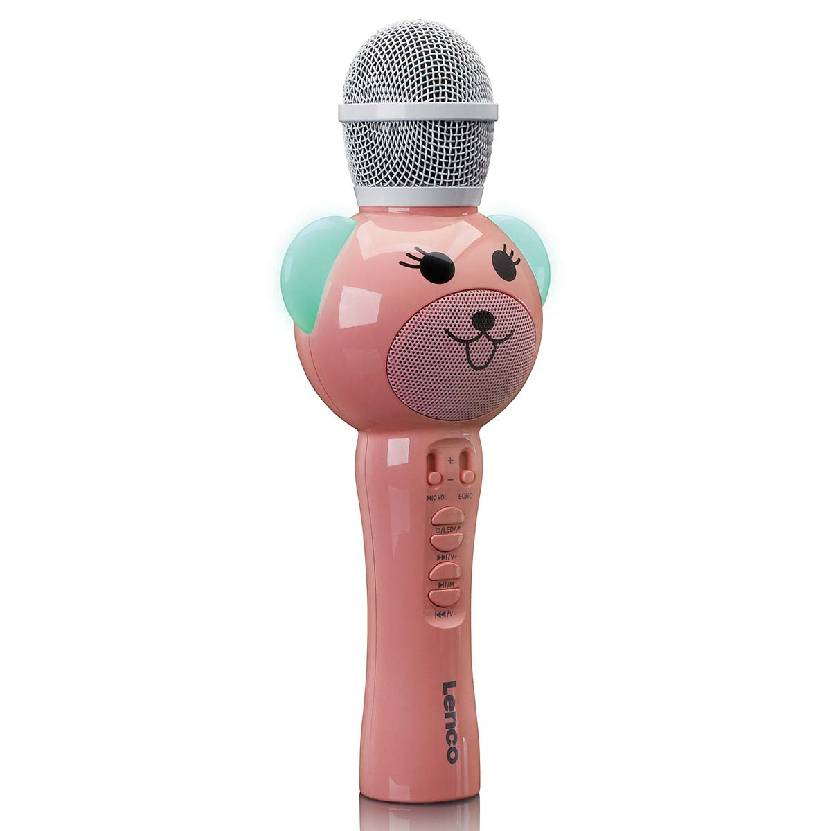 Karaoke Microphone with Bluetooth, SD Slot, LED Lights, Pink