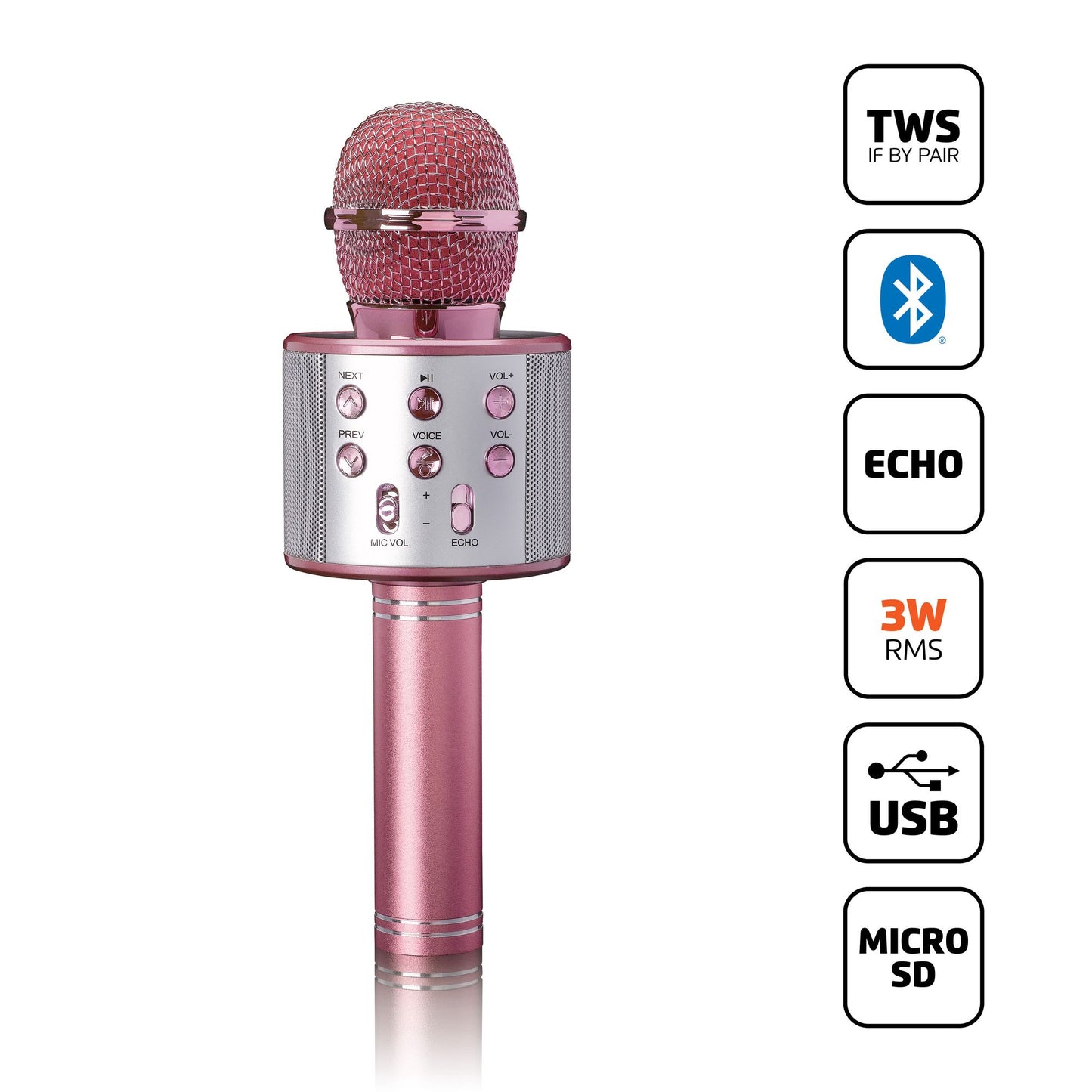 Karaoke Microphone with Bluetooth, USB, Micro SD Player