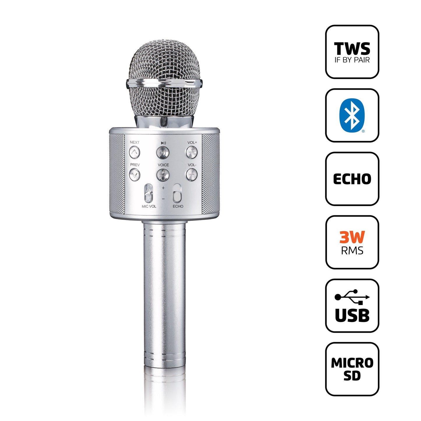 Karaoke Microphone with Bluetooth, USB, Micro SD Player