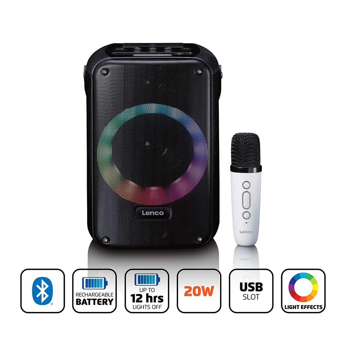 Karaoke System with Bluetooth, LED Lights, Wireless Mic