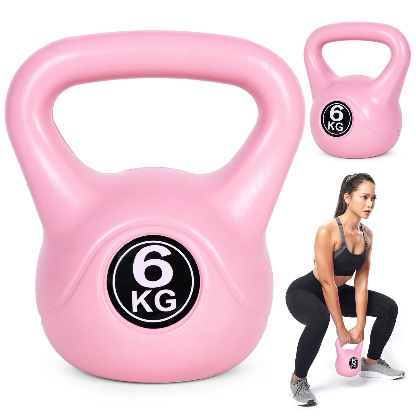 Kettlebell 6 kg for exercise, dumbbell, weight ball, fitness load, pink, ModernHome
