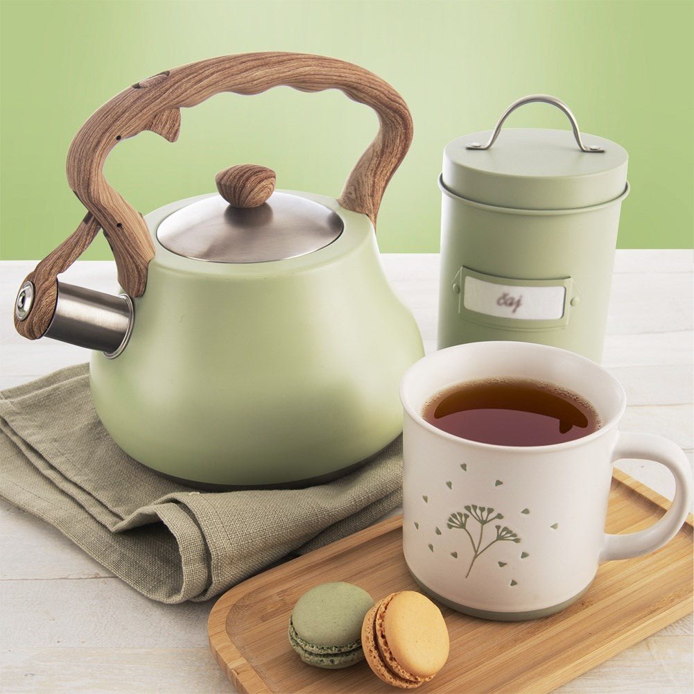 Kettle with whistle, steel, GREENISH, 3 l