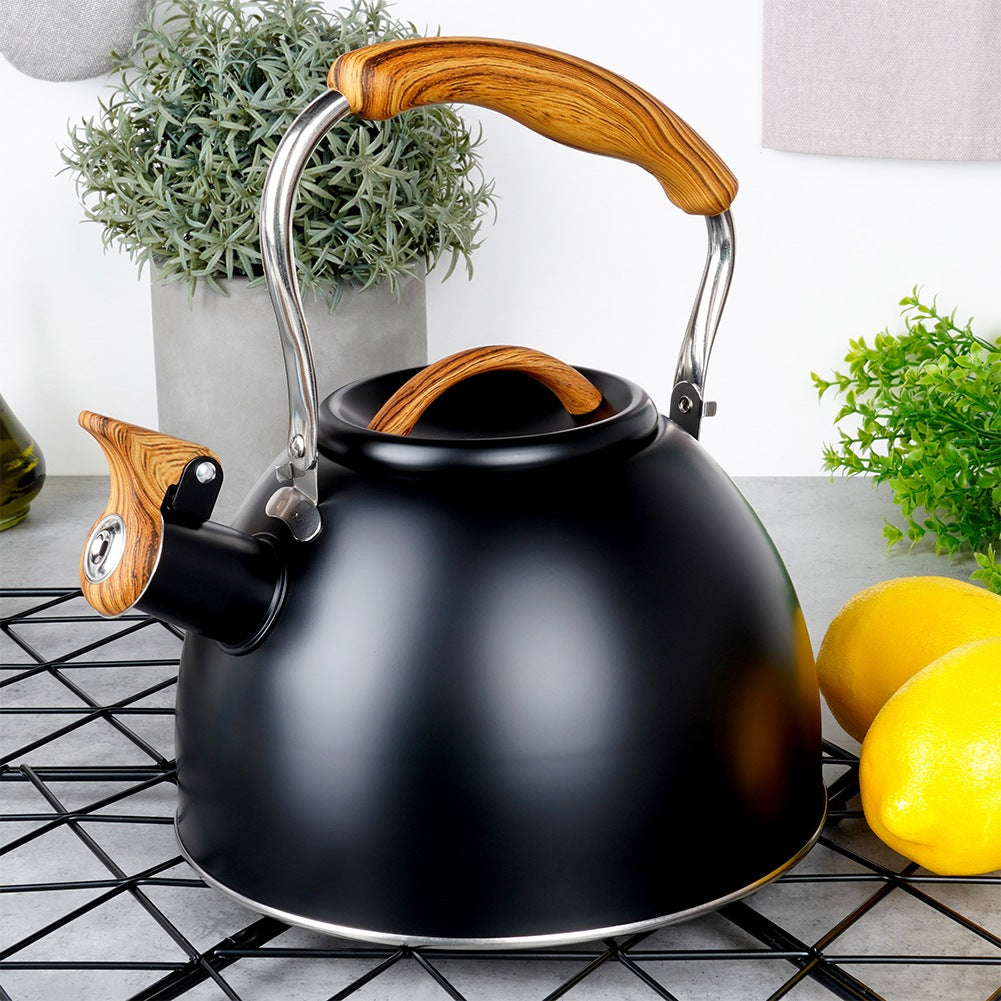 Kettle with whistle, steel, black, 2.5 l