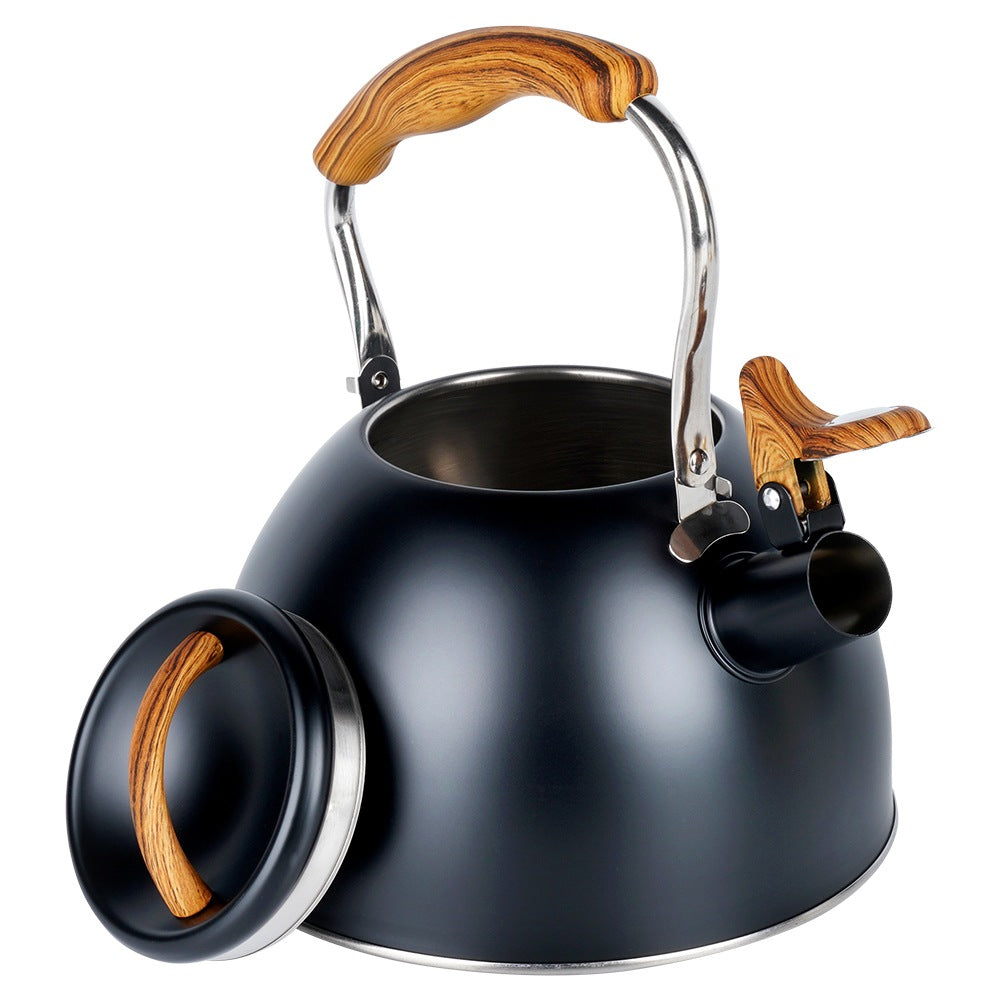 Kettle with whistle, steel, black, 2.5 l