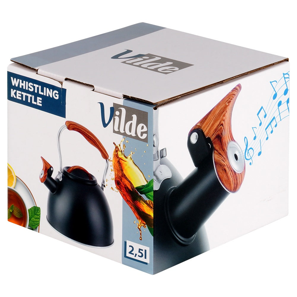 Kettle with whistle, steel, black, 2.5 l
