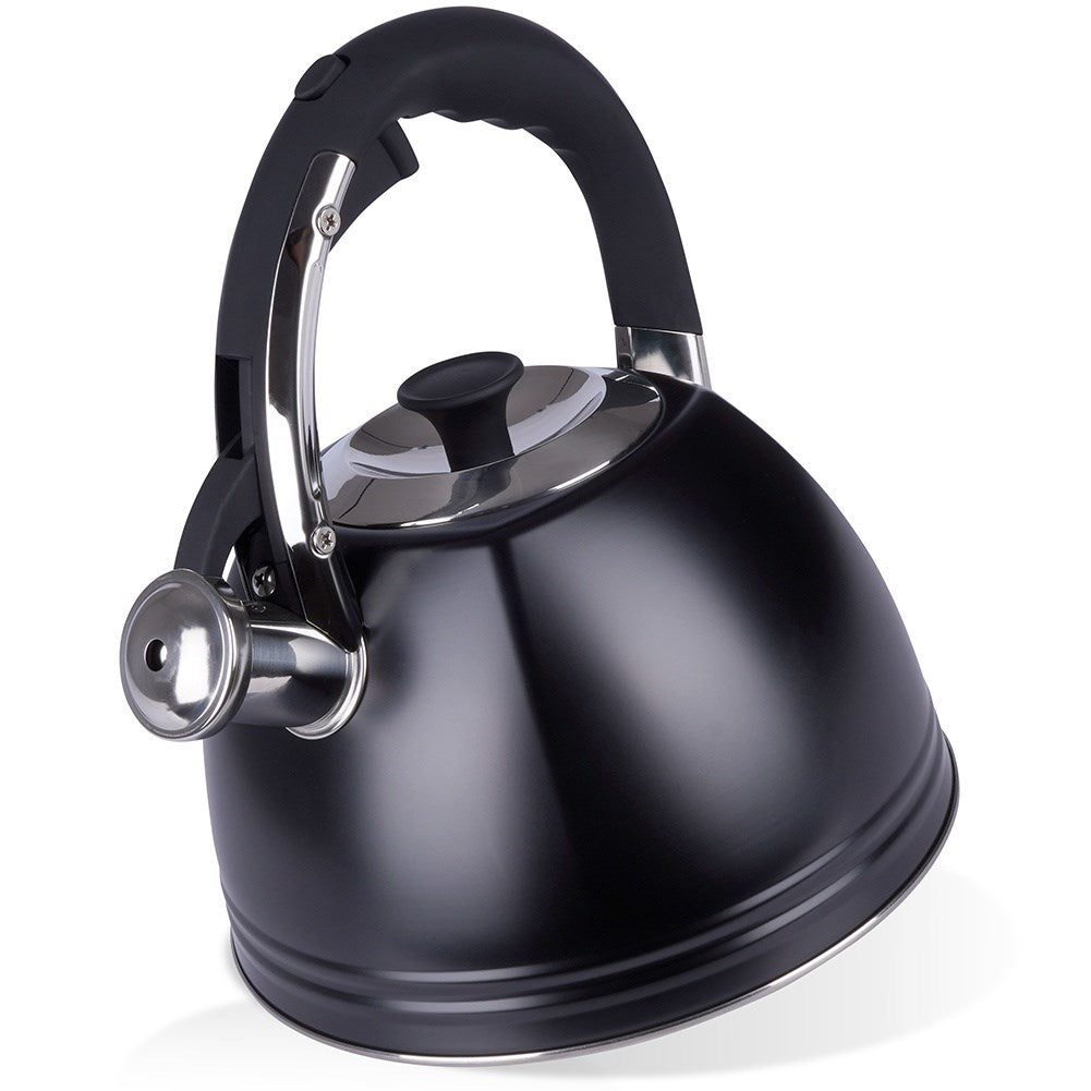 Kettle with whistle, steel, black, 2 l