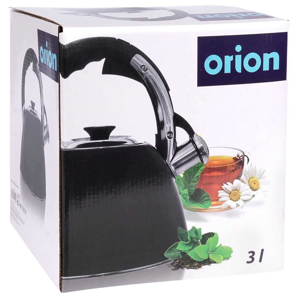 Kettle with whistle, steel, black, 2 l