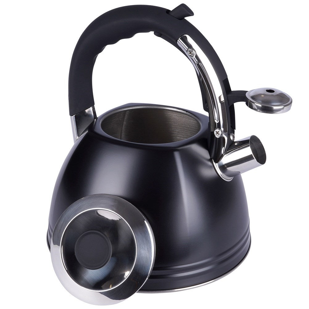 Kettle with whistle, steel, black, 2 l