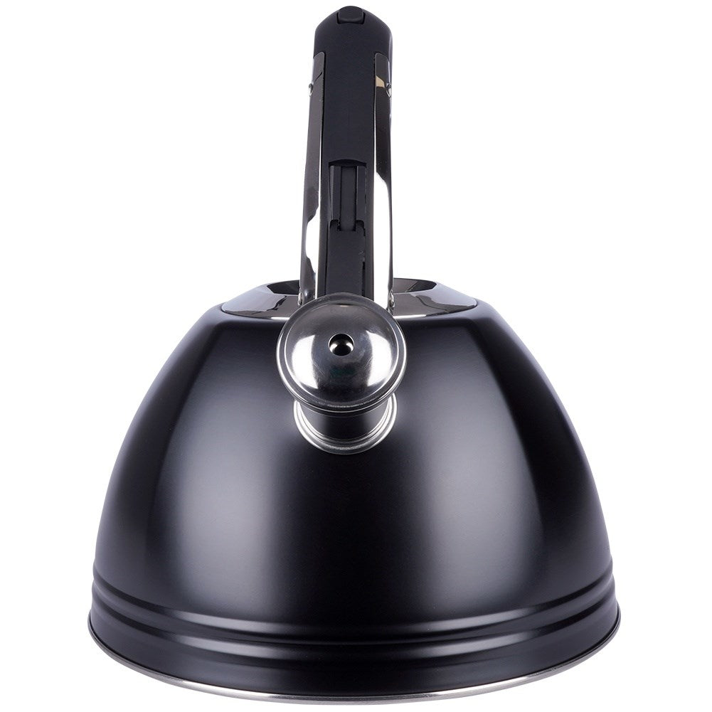 Kettle with whistle, steel, black, 2 l