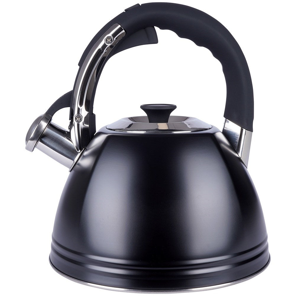 Kettle with whistle, steel, black, 2 l