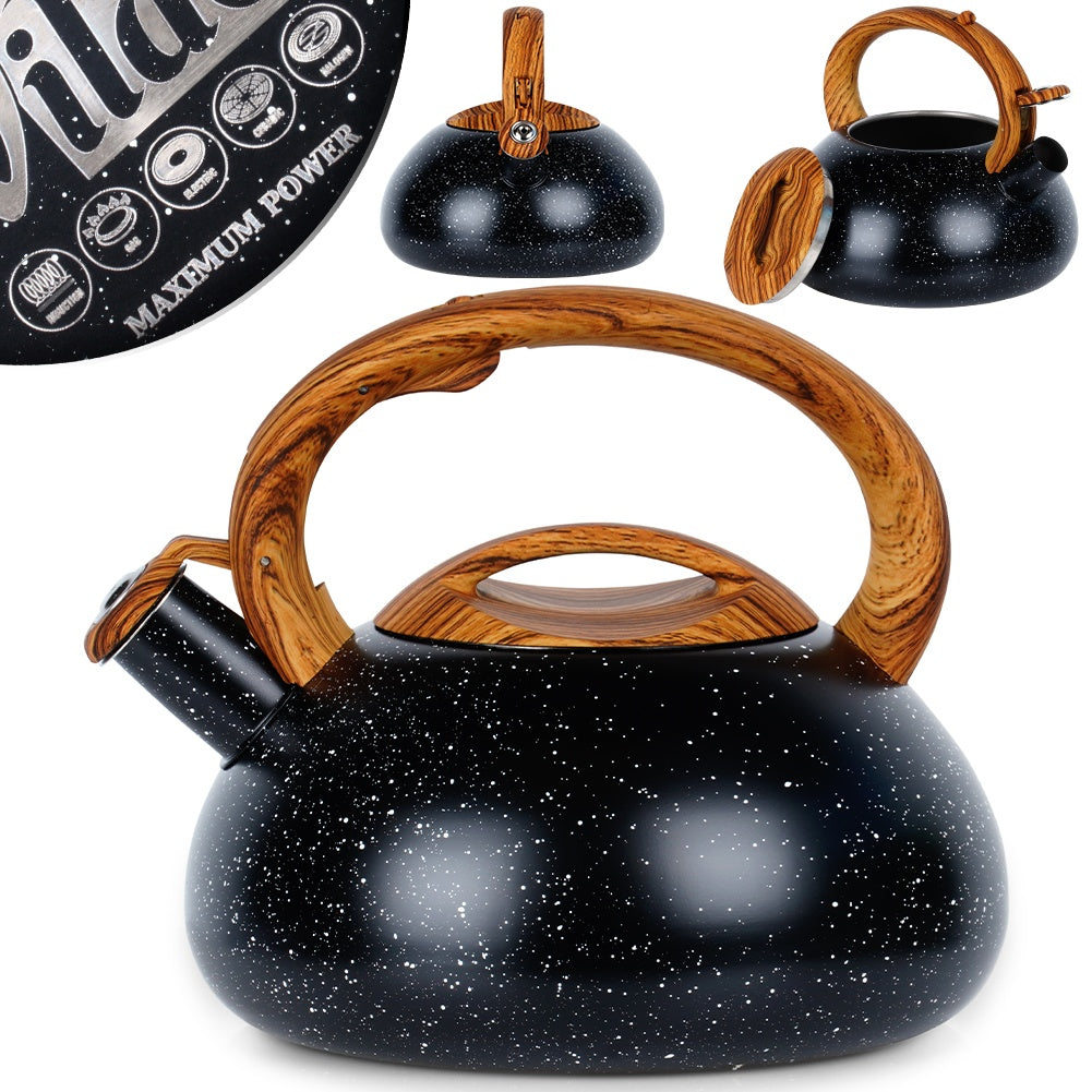 Kettle with whistle, steel, black, 3 l