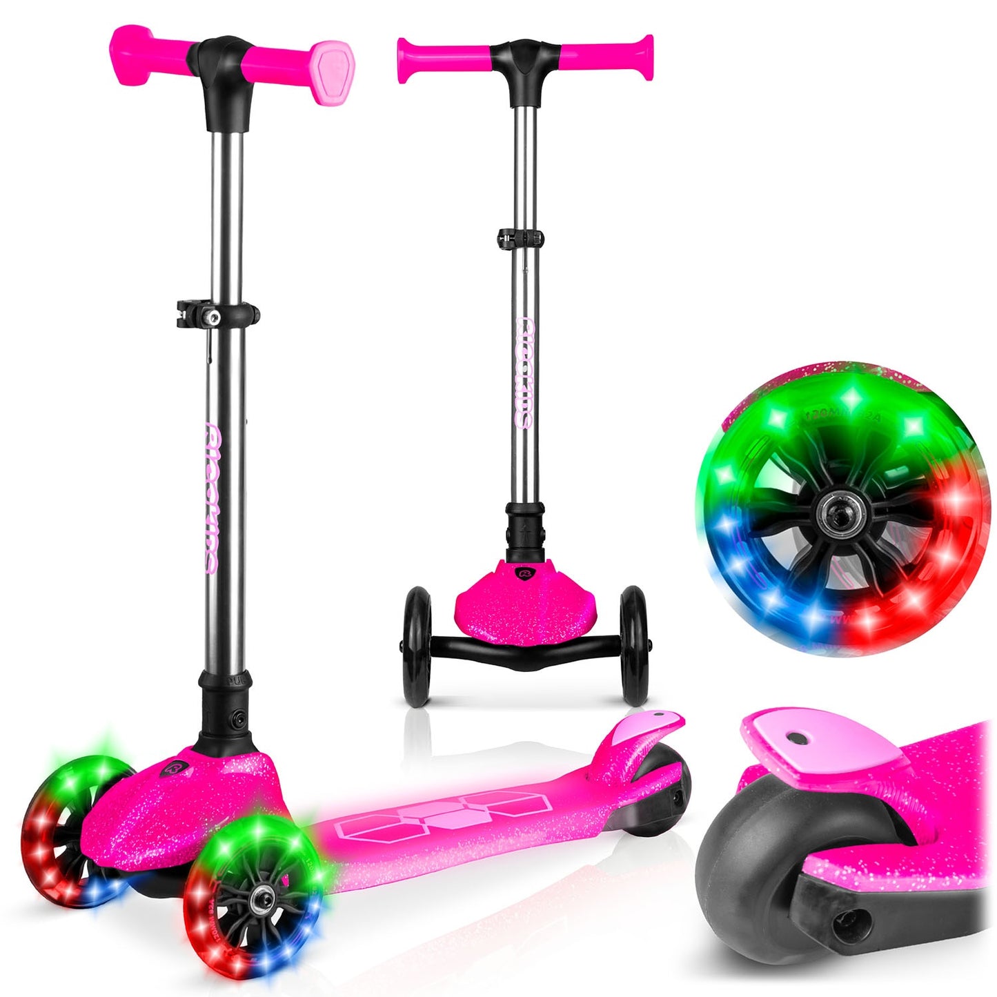 Kids' 3-Wheel Balance Scooter with LED Lights, Pink