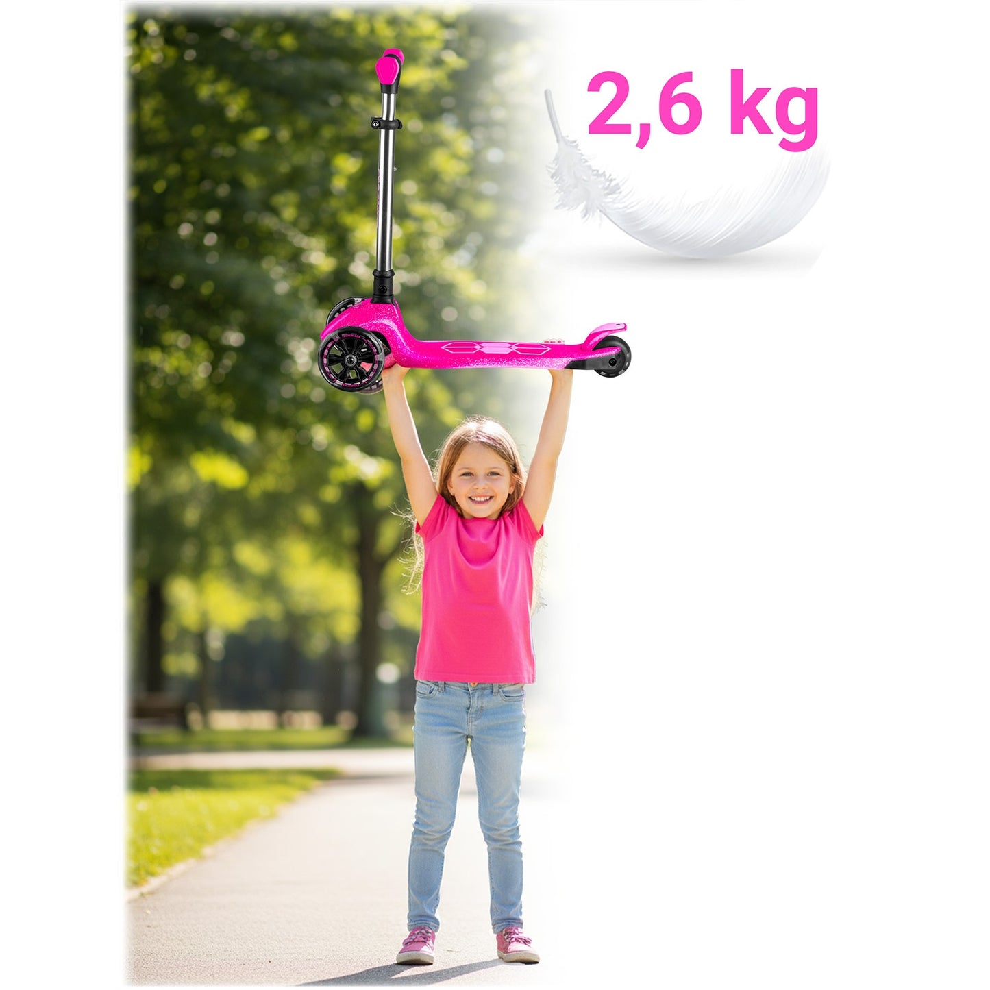 Kids' 3-Wheel Balance Scooter with LED Lights, Pink