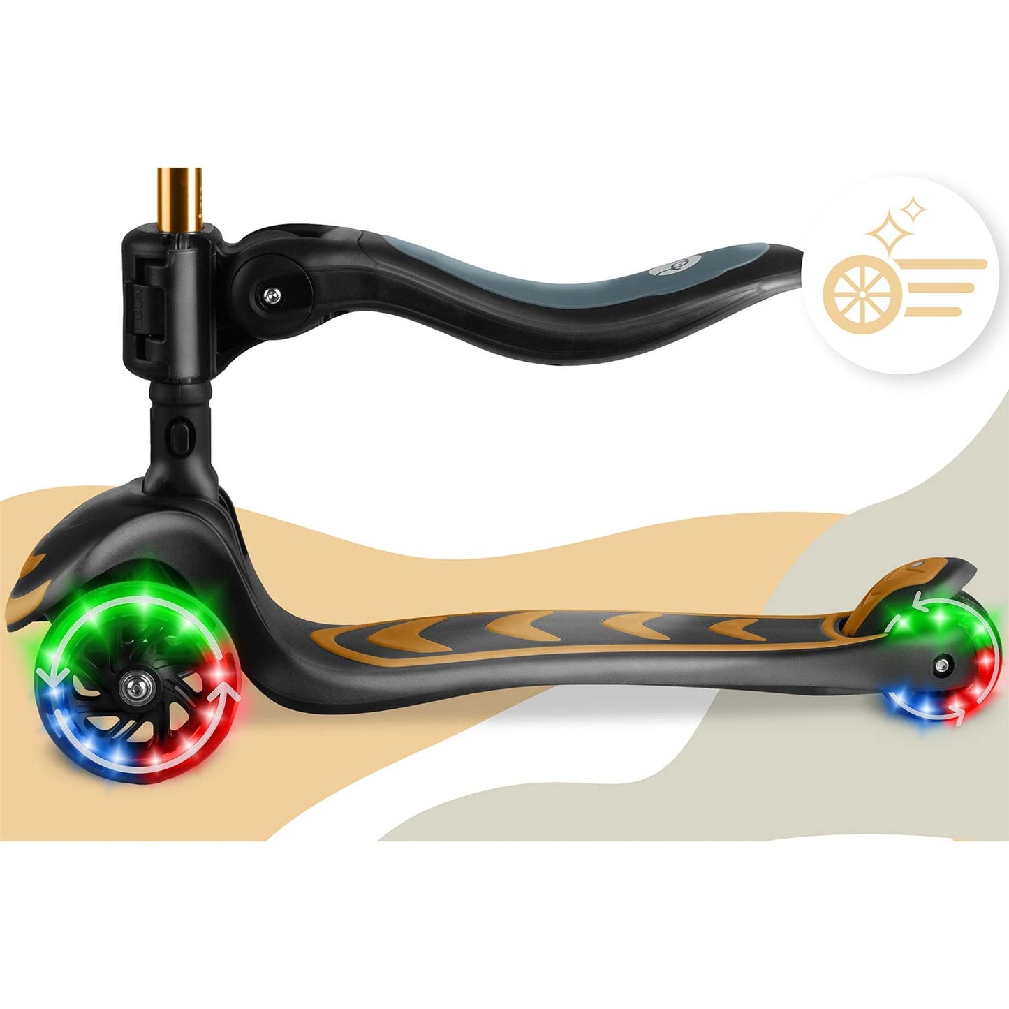 Kids' 3-Wheel Balance Scooter with Seat, Gold, LED Wheels