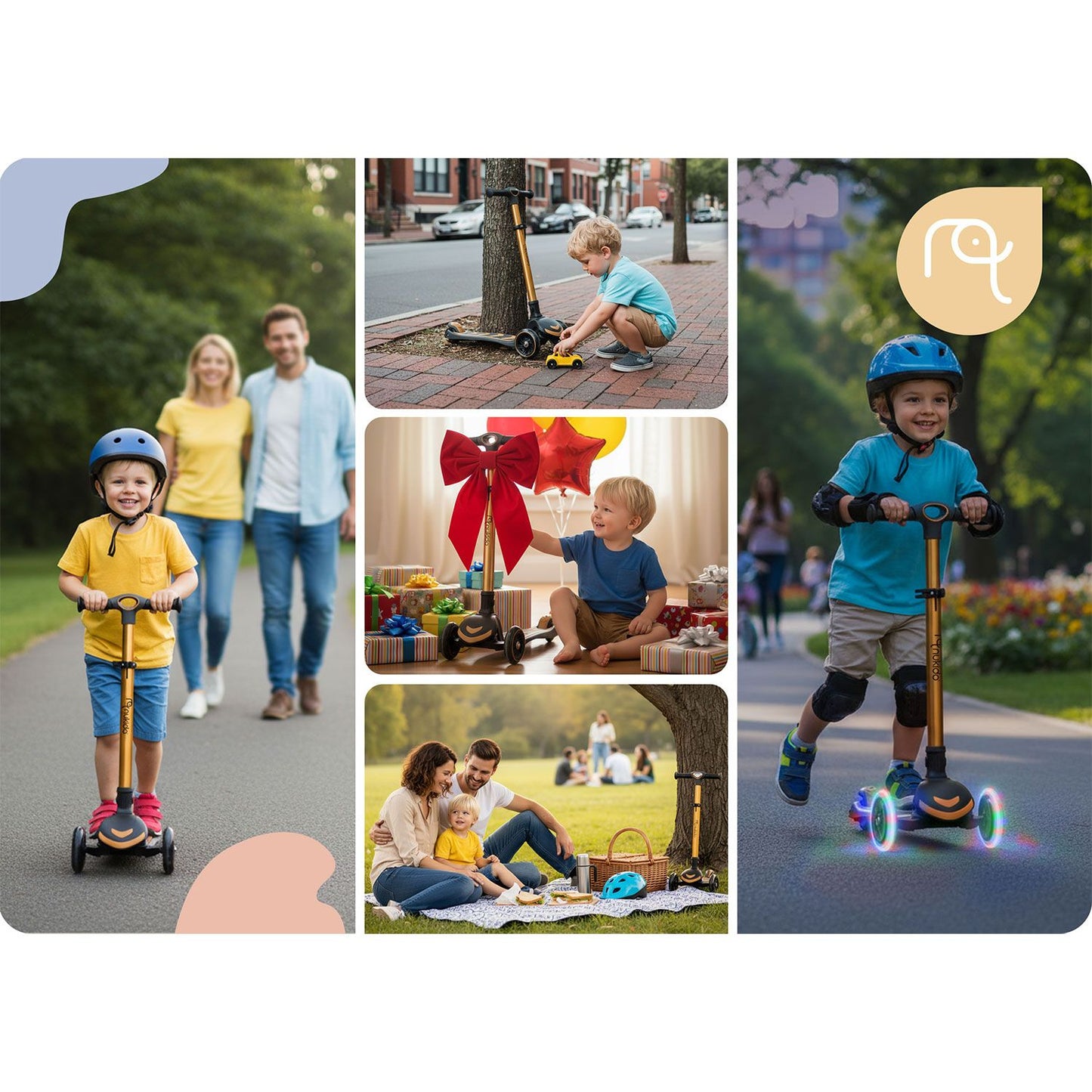 Kids' 3-Wheel Balance Scooter with Seat, Gold, LED Wheels