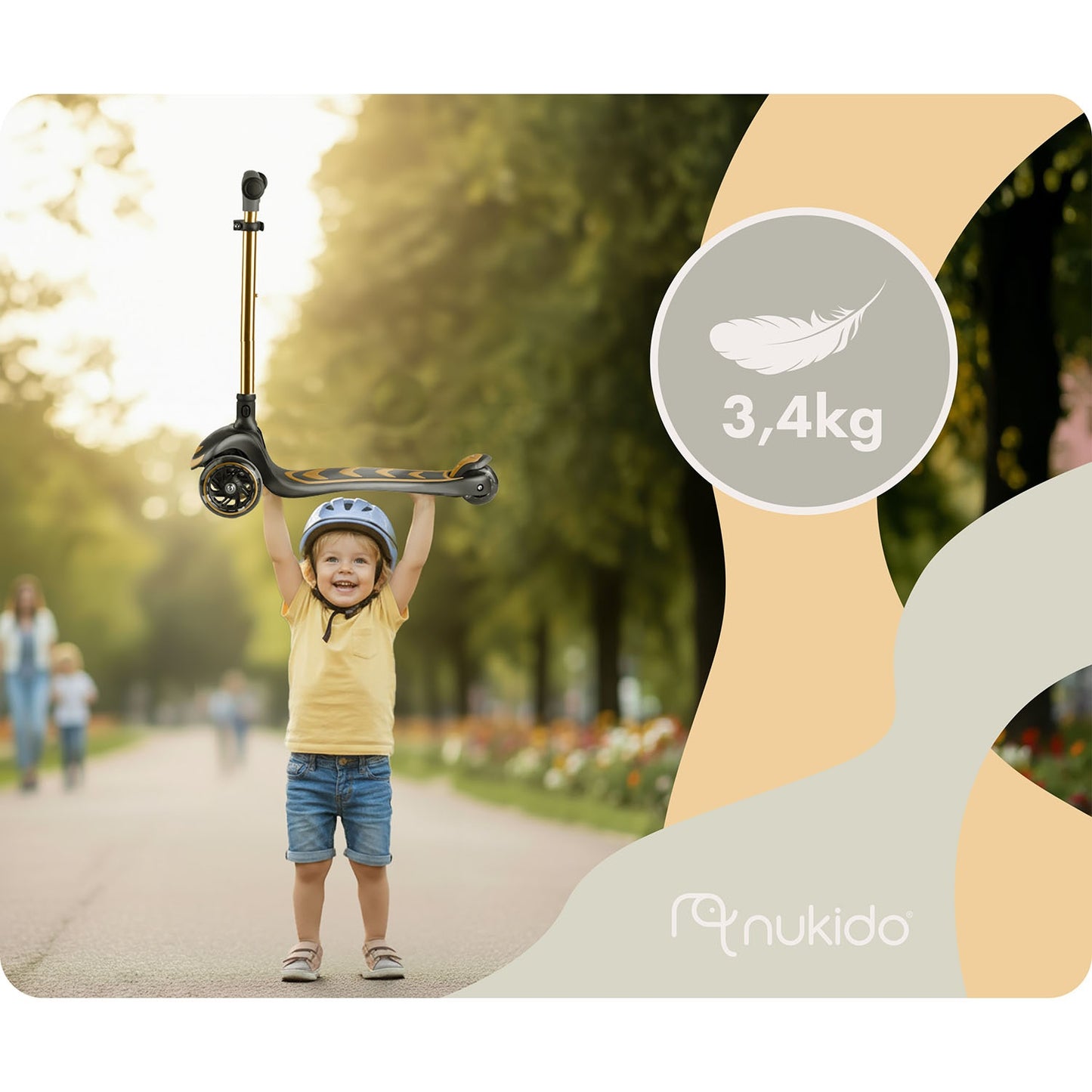 Kids' 3-Wheel Balance Scooter with Seat, Gold, LED Wheels