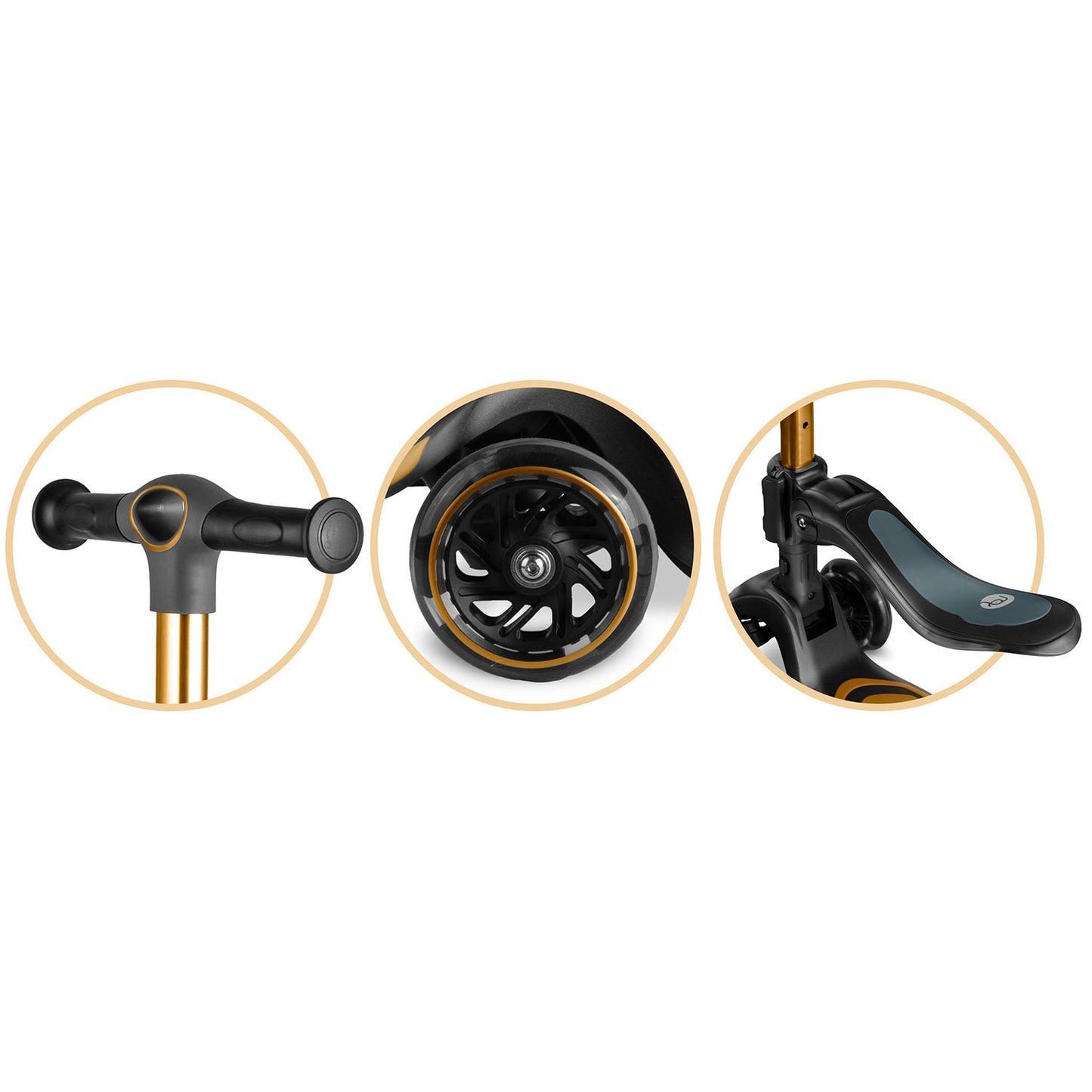 Kids' 3-Wheel Balance Scooter with Seat, Gold, LED Wheels