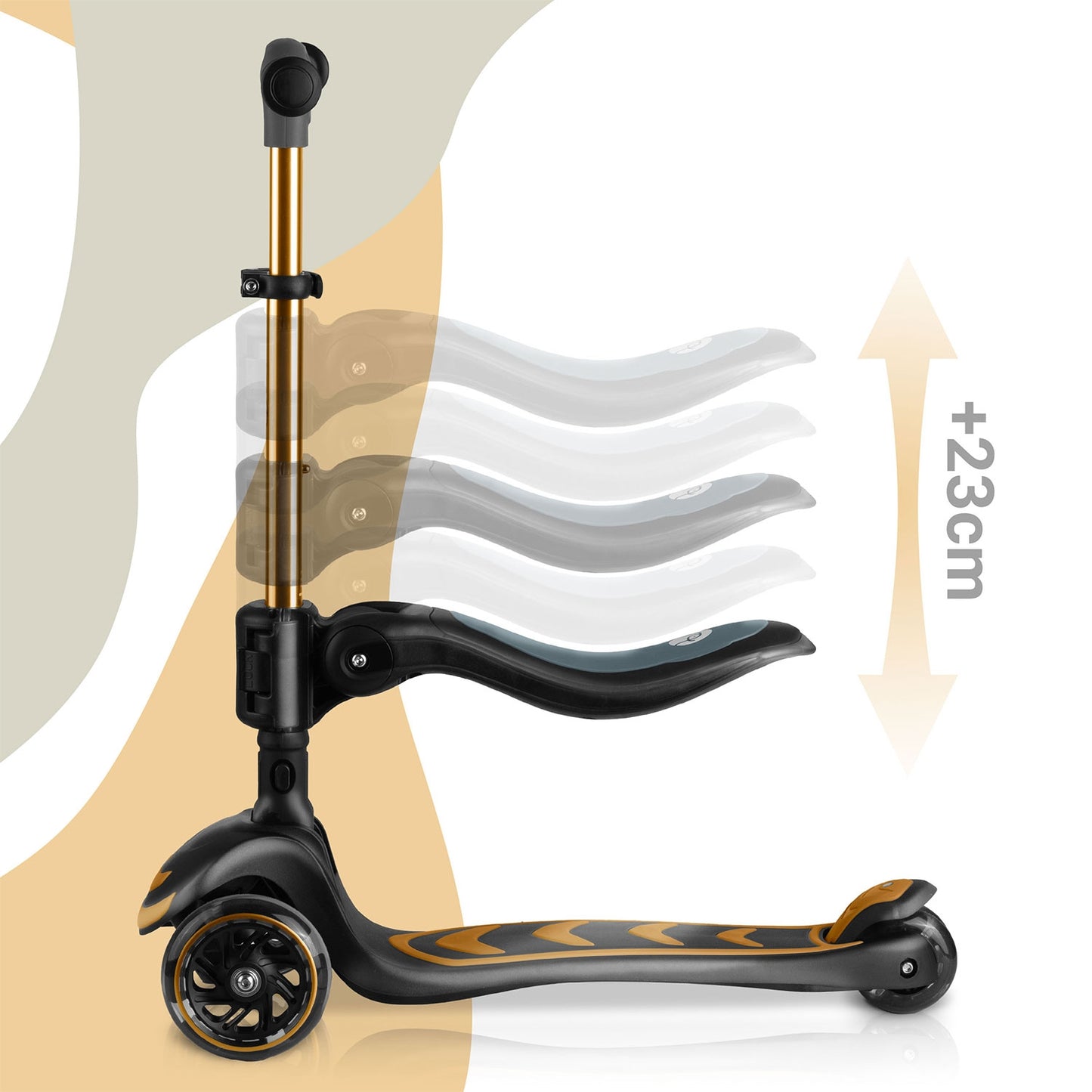 Kids' 3-Wheel Balance Scooter with Seat, Gold, LED Wheels