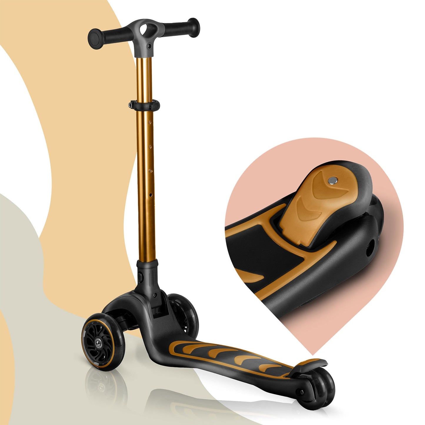 Kids' 3-Wheel Balance Scooter with Seat, Gold, LED Wheels