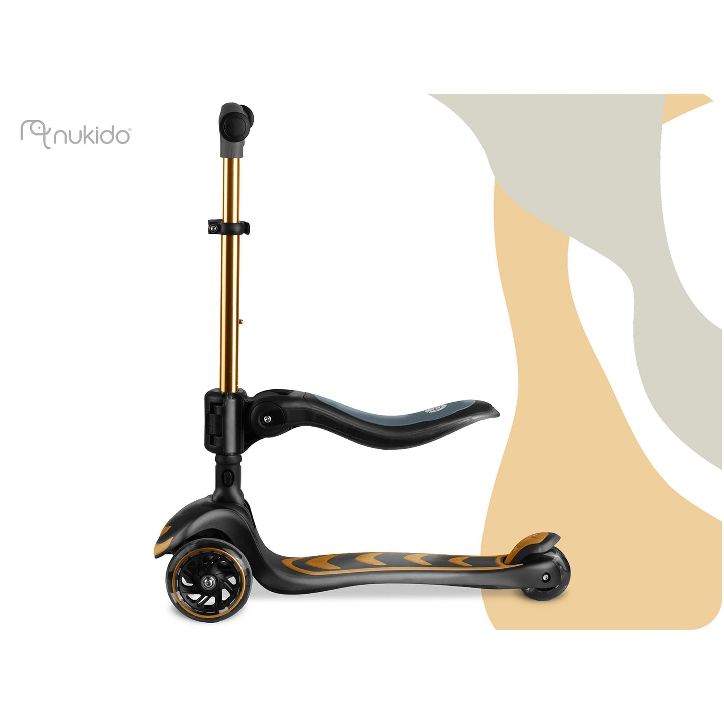 Kids' 3-Wheel Balance Scooter with Seat, Gold, LED Wheels