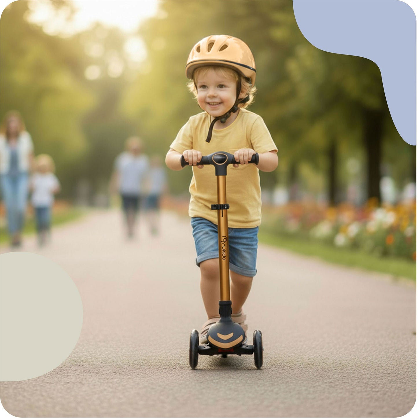 Kids' 3-Wheel Balance Scooter with Seat, Gold, LED Wheels