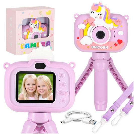Kids Digital Camera, Unicorn Tripod, 1080P, Purple
