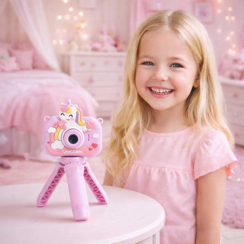 Kids Digital Camera, Unicorn Tripod, 1080P, Purple