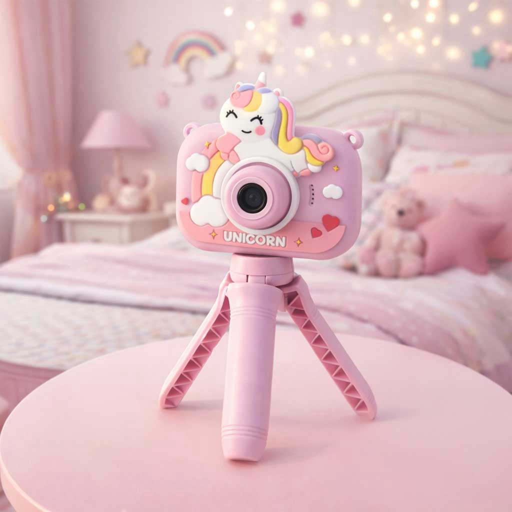 Kids Digital Camera, Unicorn Tripod, 1080P, Purple