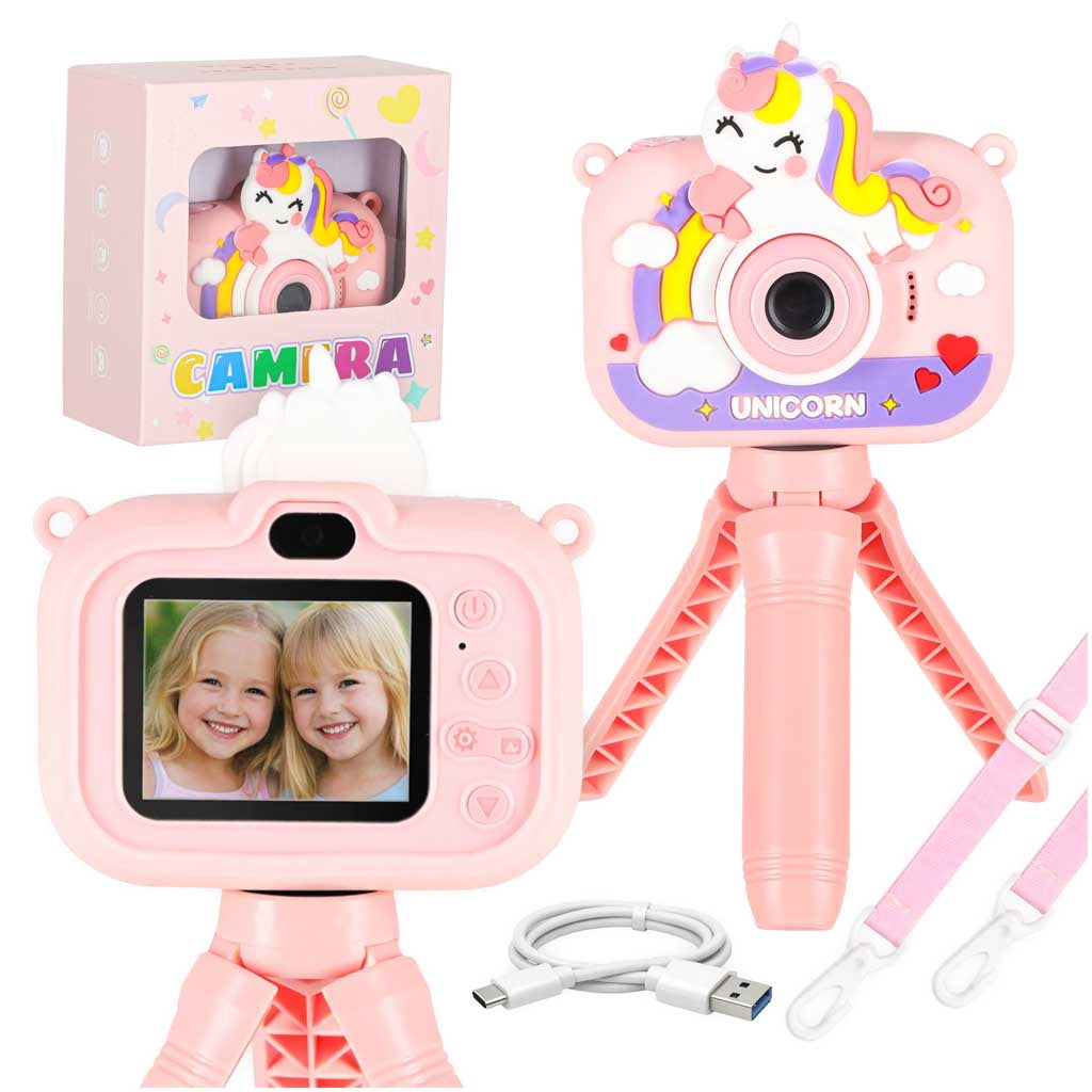 Kids Digital Camera, Unicorn, Tripod, Dual Lens 1080P