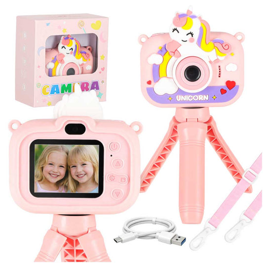 Kids Digital Camera, Unicorn, Tripod, Dual Lens 1080P