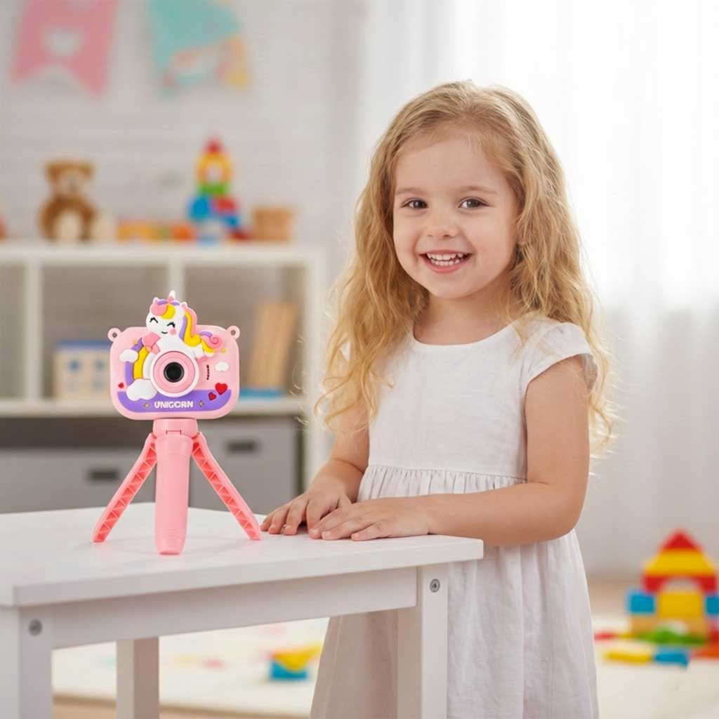 Kids Digital Camera, Unicorn, Tripod, Dual Lens 1080P