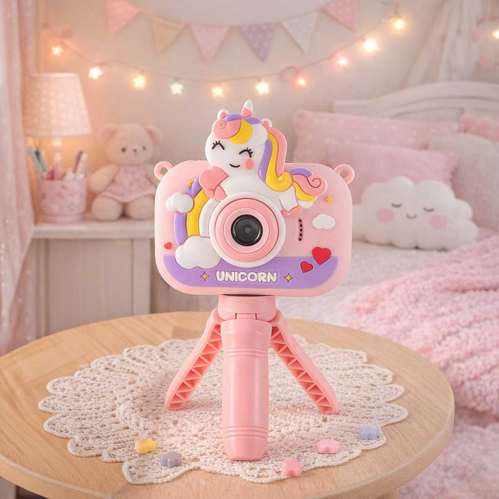 Kids Digital Camera, Unicorn, Tripod, Dual Lens 1080P