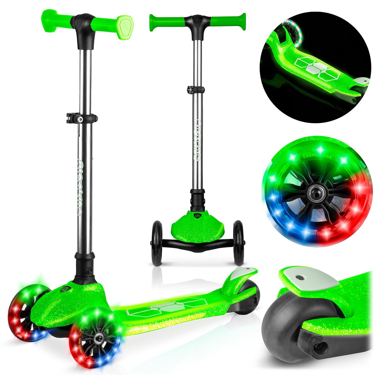 Kids' Green LED Light-Up 3-Wheel Balance Scooter