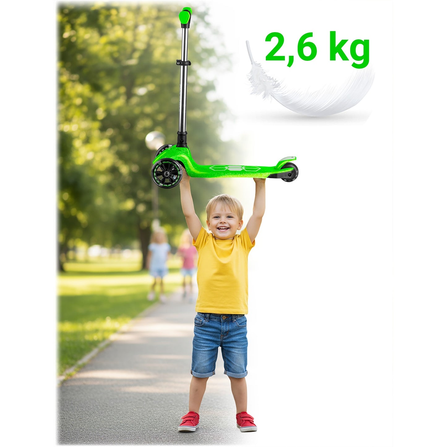 Kids' Green LED Light-Up 3-Wheel Balance Scooter