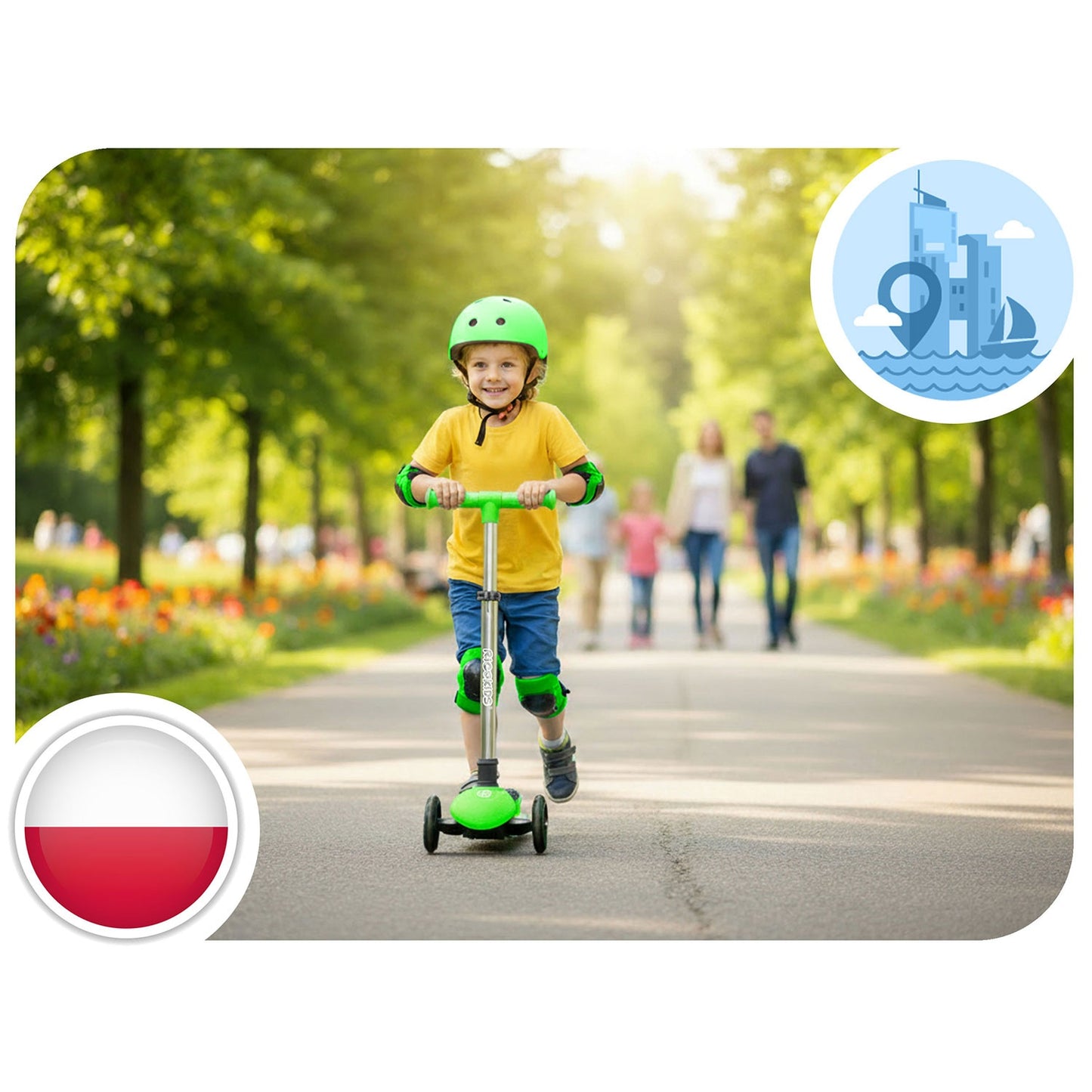 Kids' Green LED Light-Up 3-Wheel Balance Scooter