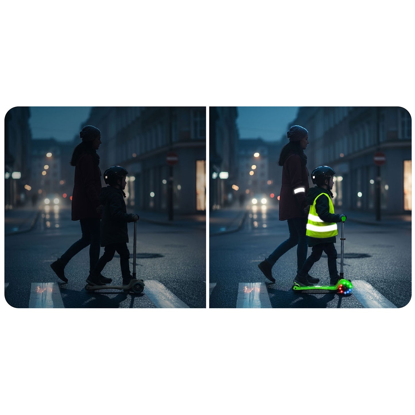 Kids' Green LED Light-Up 3-Wheel Balance Scooter