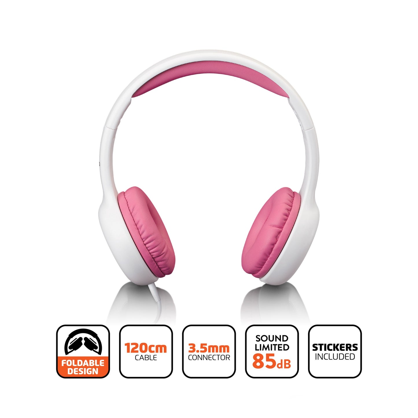 Kids Headphones, 85dB Volume Limit, Pink, Foldable